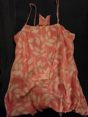 Pink Leaf Print Mini Dress